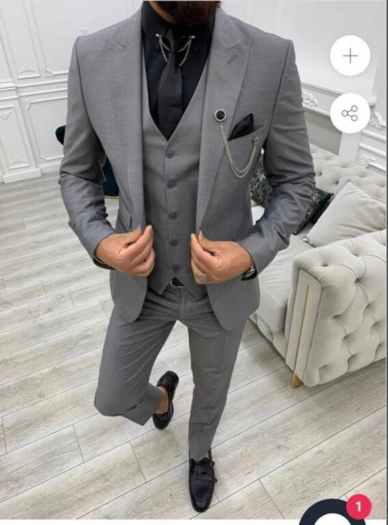 Formal Men 3 Piece Wedding Suit Solid Groom Tuxedo Slim Fit Jacket Business Suits Wedding Suit Costume Homme (Blazer+Pants+Vest)