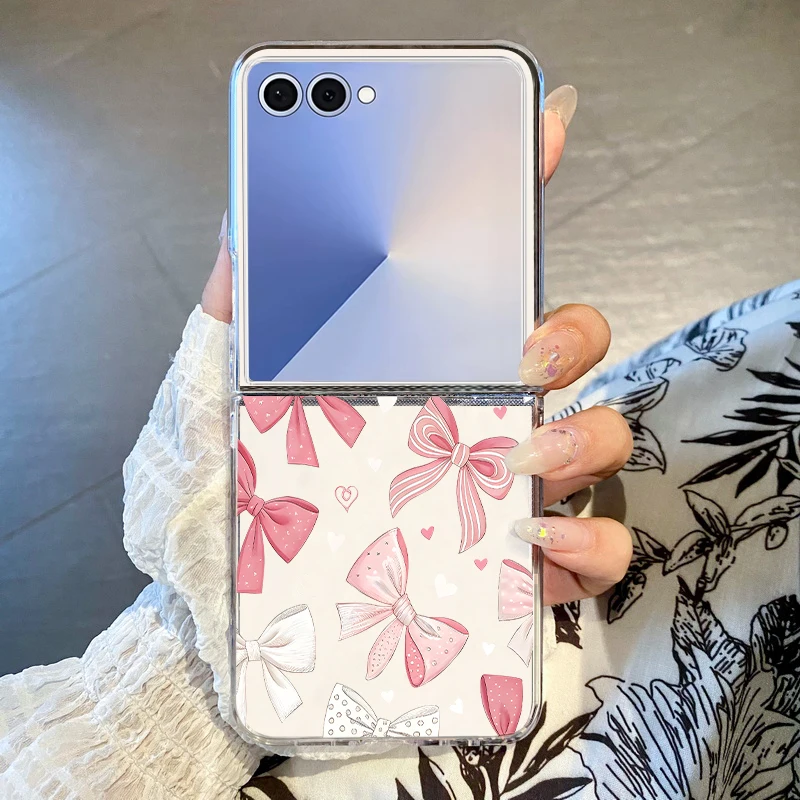 Rosa Schleifenmuster Handyhülle für Samsung Galaxy Z Flip 7 FE 6 5 4 3 Harte PC Klare Faltbare Schutzhülle für Samsung Z Flip7 Flip6 Flip5