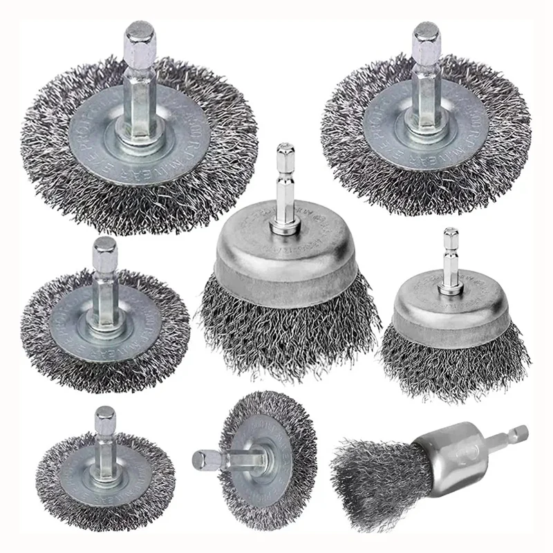 8 Pieces Wire Brush Wheel Cup Brush Set Coarse Crimped Carbon Steel Wire Wheel For Rust Removal