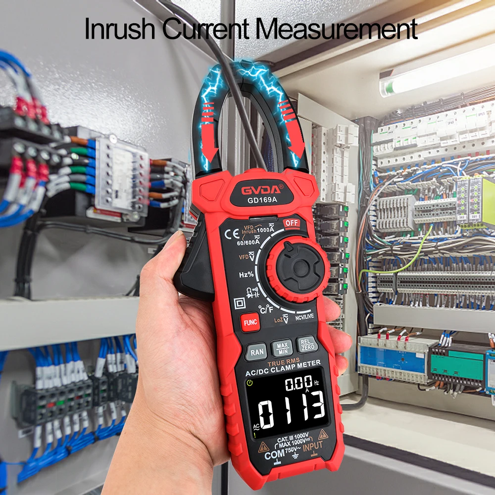 GVDA Digital Clamp Meter AC DC Inrush Current Voltage Capacitance True RMS Multimeter 1000V 10A High Precision Ohm Hz Tester
