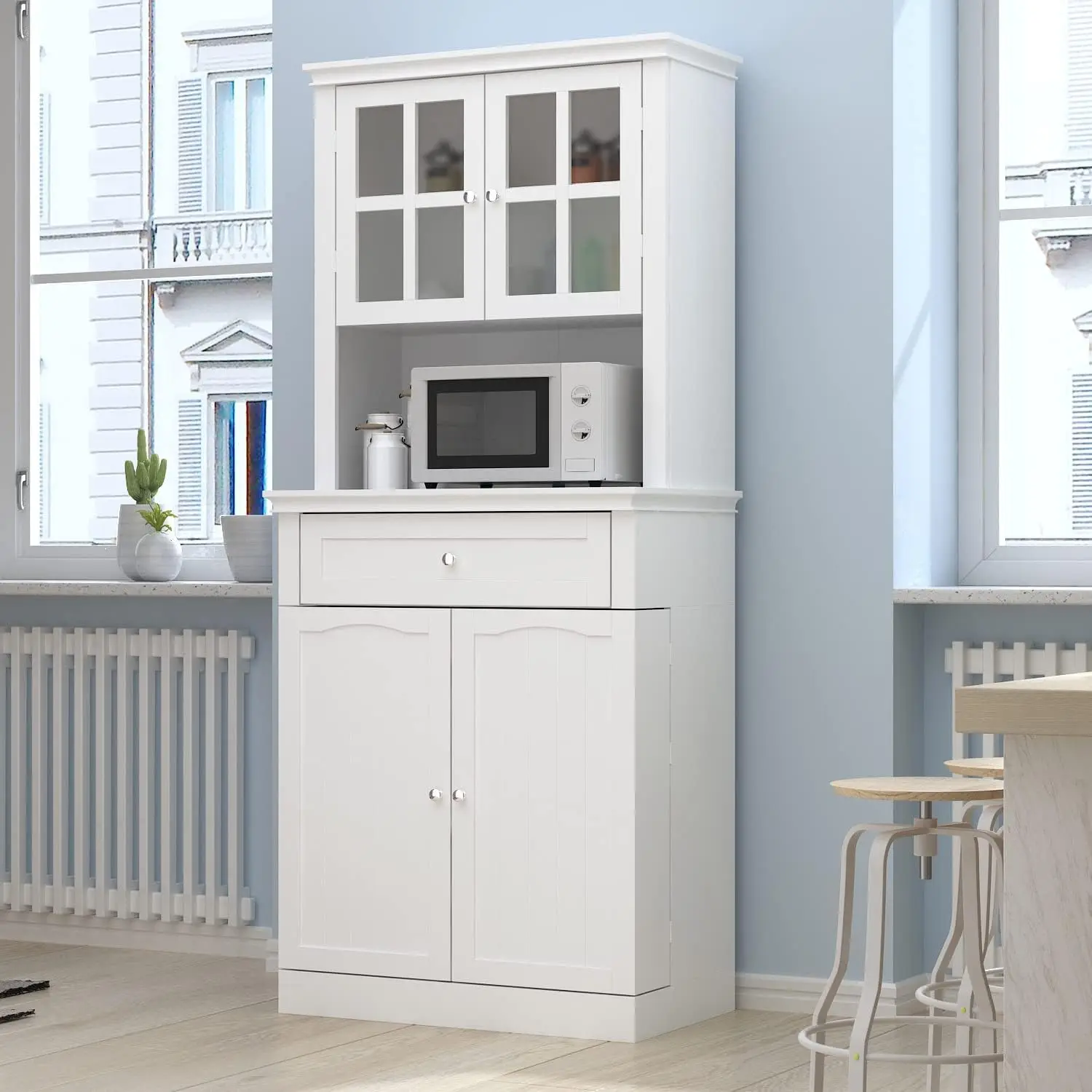 Ecacad-Garde-manger de cuisine avec 4 portes, MEL&, étagères réglables, armoire de rangement en bois avec portes en acrylique, cuisine autoportante