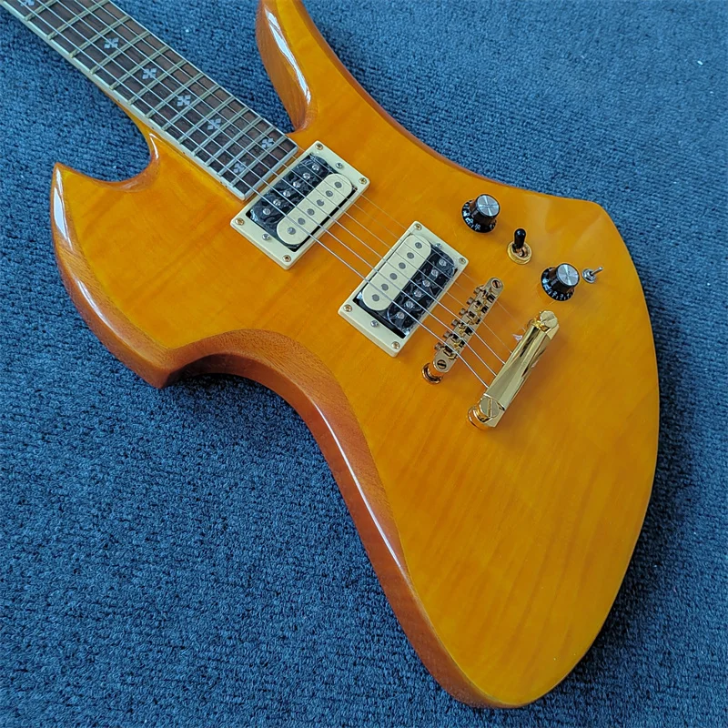 جيتار كهربائي مكون من 6 أوتار. طلاء أصفر لامع شفاف، رقبة مريحة، متوفر، شحن مجاني