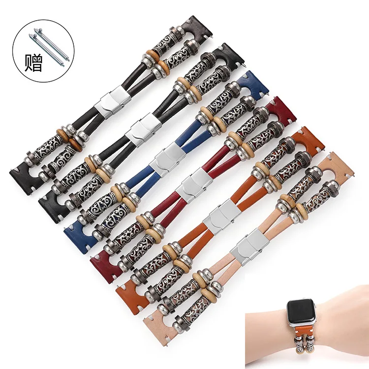 レトロレザーストラップサムスンギャラクシーウォッチ 6/5/4/クラシック 20 ミリメートル 22 ミリメートルリンクブレスレット huawei gt/Amazfit GTS 4/GTR/バランス/bip バンド