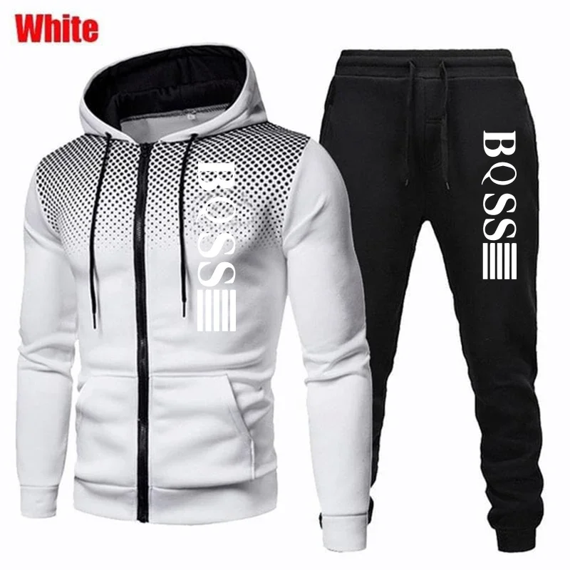 Mens Tracksuits Casual Print Zipper Hooded Sweatshirts Fashion Trend Versatile Street Coat Outdoor Jogging Sports Clothing 2024