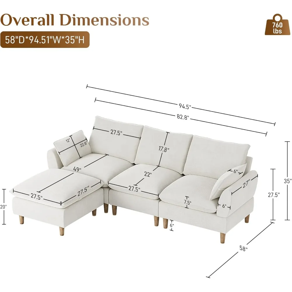 Cloud Couch Sectional Sofa, 94