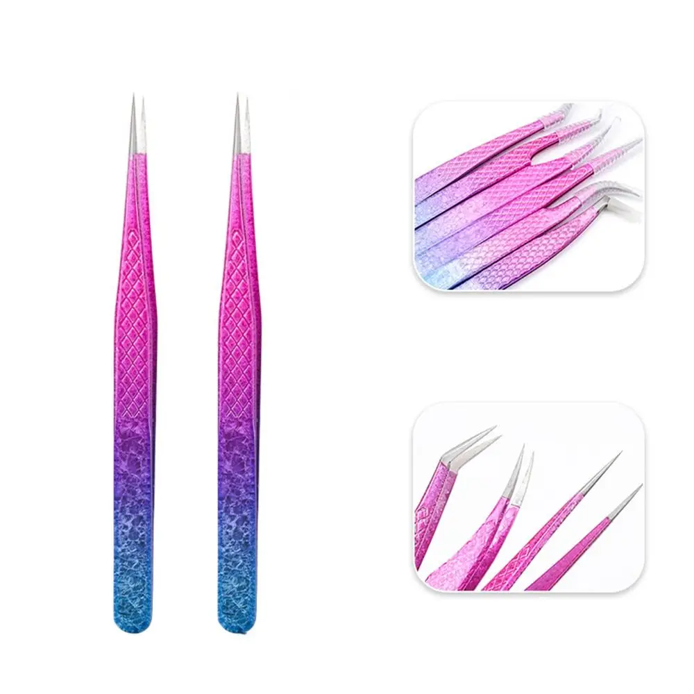 Eyelash Extension Tweezers Gradient Ice Flower Stainless Steel Non-magnetic Eyebrow Tweezer Volume Makeup Tools Accessories