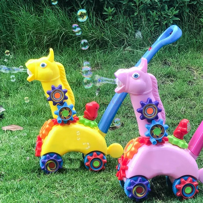 Children's outdoor manual giraffe bubble truck machine fully automatic sound and light blowing bubbles