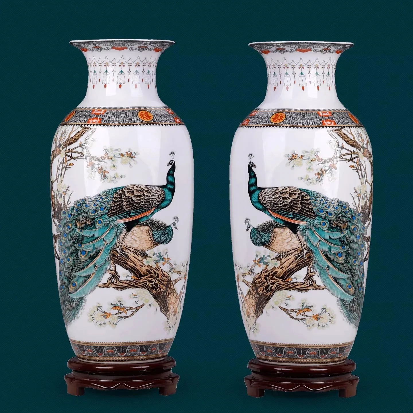 

36cm Jingdezhen ceramic vase, peacock vase decoration, living room decoration, home crafts, gifts, foyer decorationChinese style