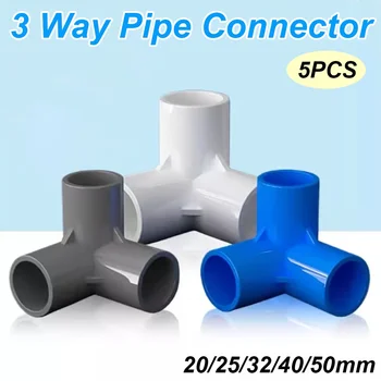 5 peças 20/25/32/40/50mm 3 maneiras pvc conector de tubulação de água acessórios de irrigação de jardim casa aquário acessórios de tubo de água adaptador de junta
