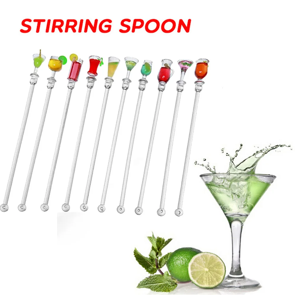 Acrylic 10Pcs/set Kitchen Juice Agitator Wine Swizzle Stick Drink Mixer Stirring Stick Bar Tool