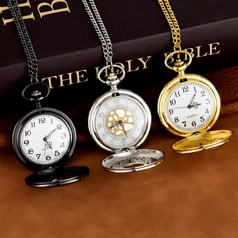 Orologio da taschino digitale con fiore denso scavato, orologio da taschino digitale, collana lunga, orologio da taschino in oro
