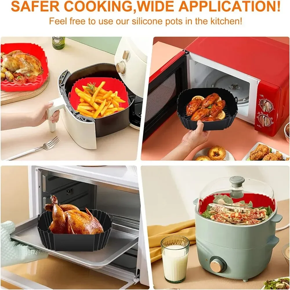 1PC Reusable Airfryer Pan Liner Accessories Silicone Air Fryers Oven Baking Tray Pizza Fried Chicken Airfryer Silicone Basket