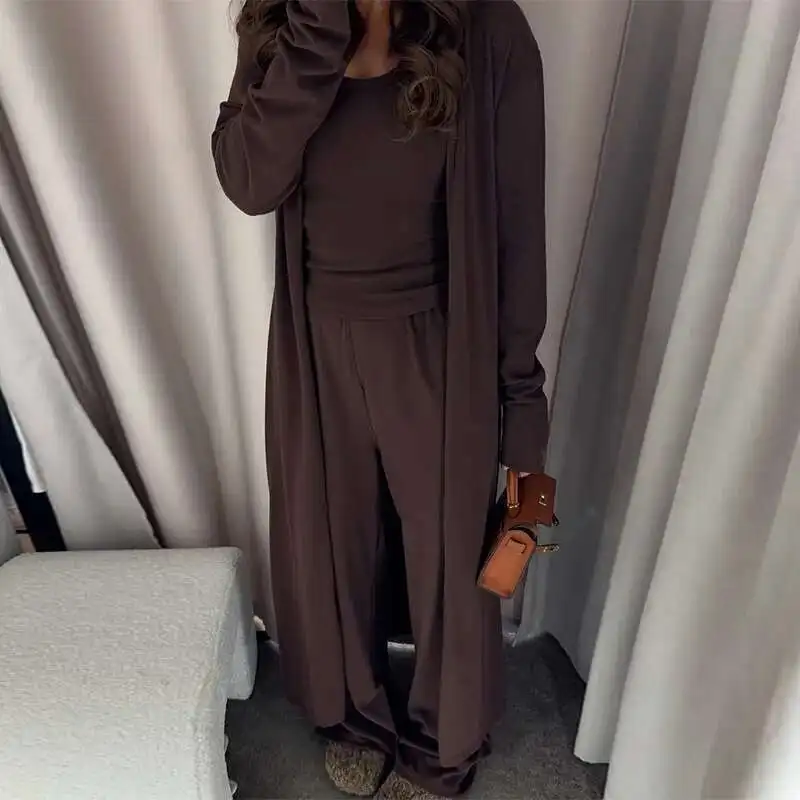 

Women's Clothing 2025 Summer New Casual Three-piece Set Long Coat Vest Wide-leg Pants Set Summer Dress Robe Vestido Women Party