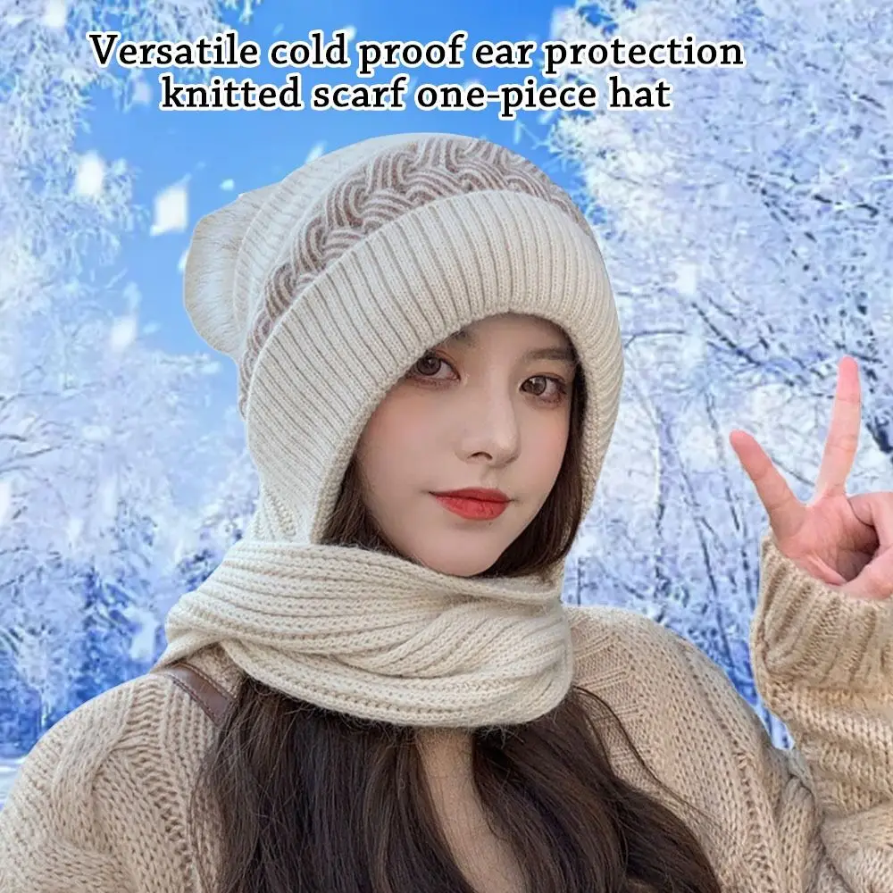 Warm Thermal Balaclava Knitted Hat Beanie Hat Scarf Neck Warmer Neck Scarf Cap