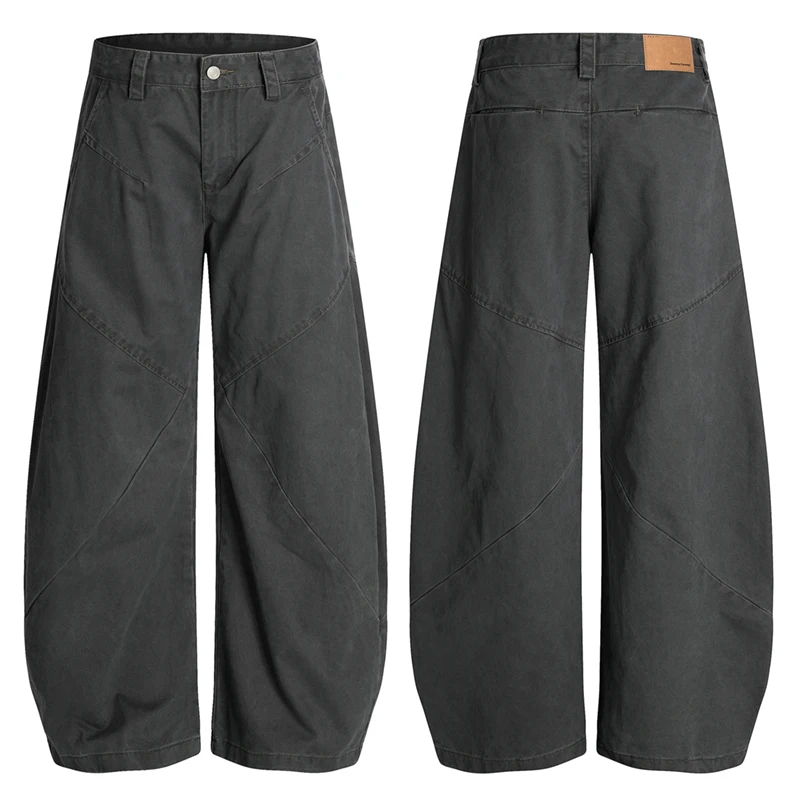 Washed Cotton Baggy Scimitar Pants Men Women American Streetwear Retro Fashion Loose Casual Cargo Pants Unisex Couple Trousers