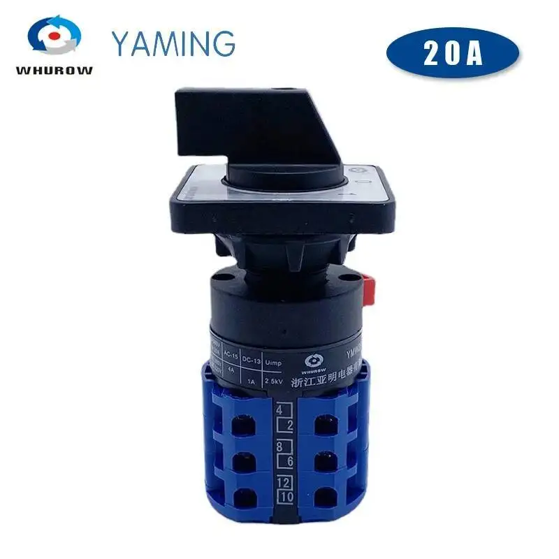 LW26-20S 시리즈 싱글 홀 설치 로터리 캠 스위치, 전환 선택기, 실버 접점, 22mm, 20A