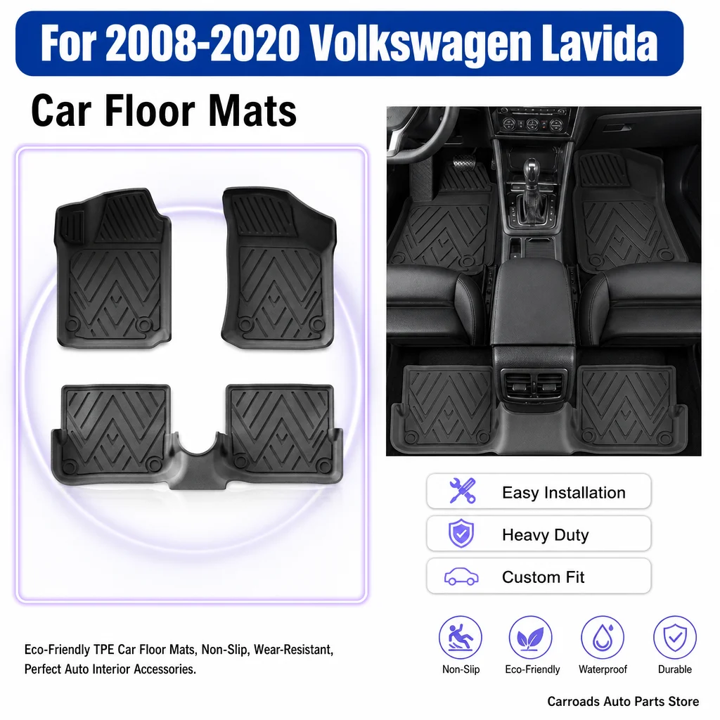  (LHD)For 2008-2020 Volkswagen Lavida Floor Mats Eco-Friendly TPE Car Foot Pads Non-Slip Wear-Resistant Auto Interior