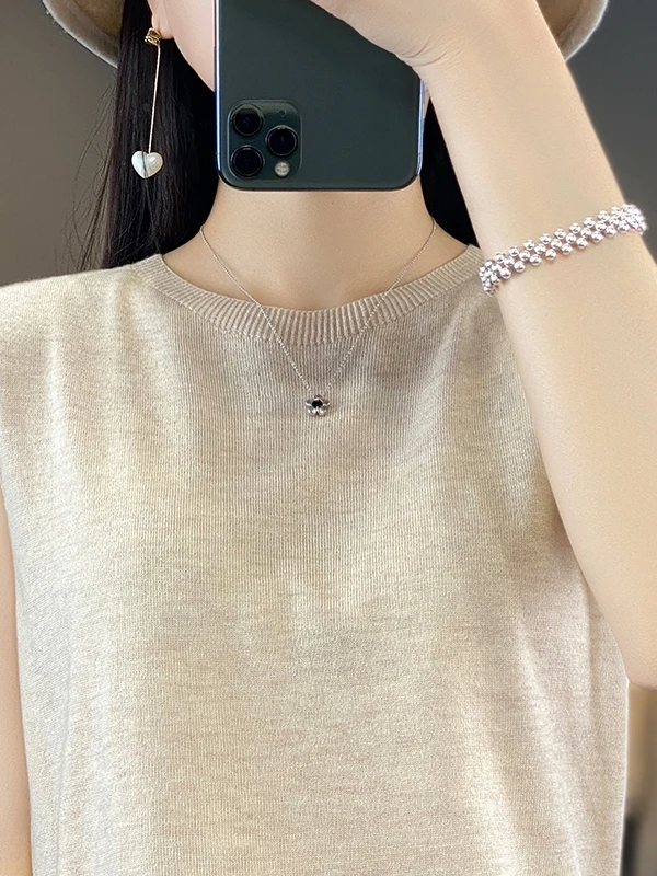 Sommer dünne gestrickte runde Ne Svel Weste Damen Loose Fit Top große Größe Innenbekleidung lässig Basic T-Shirt