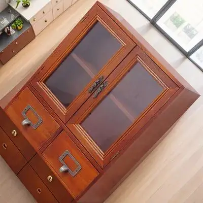 

Vintage Wooden Multi-Layer Drawer Cabinet Desktop Storage Organizer For Cosmetics Jewelry Stationery Display Cabinet Handicrafts