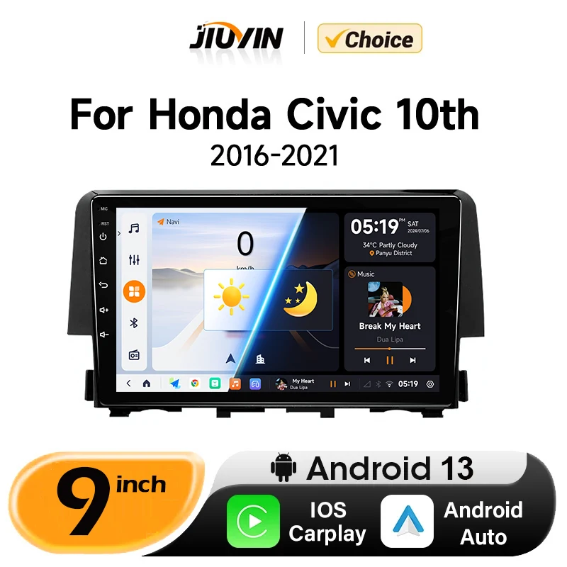 

JIUYIN Android автомобильное стерео радио для Honda Civic 10 поколения 2015 - 2021 мультимедийный плеер беспроводной Carplay Android Авто WiFi DSP