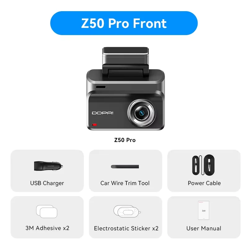 DDPAI Z50 Pro 4K Auto Dashcam Dubbelkanaals DVR 3'' IPS Scherm Ingebouwde GPS WiFi ADAS Nachtzicht 24H Parkeermonitor