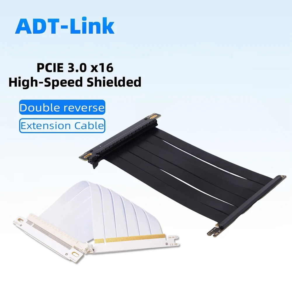 PCIE 3.0 X16 Riser Cable 2 Reverse 180 Degree Adapter Graphics Card Extension Flexible Flat Black White for GPU PC DIY