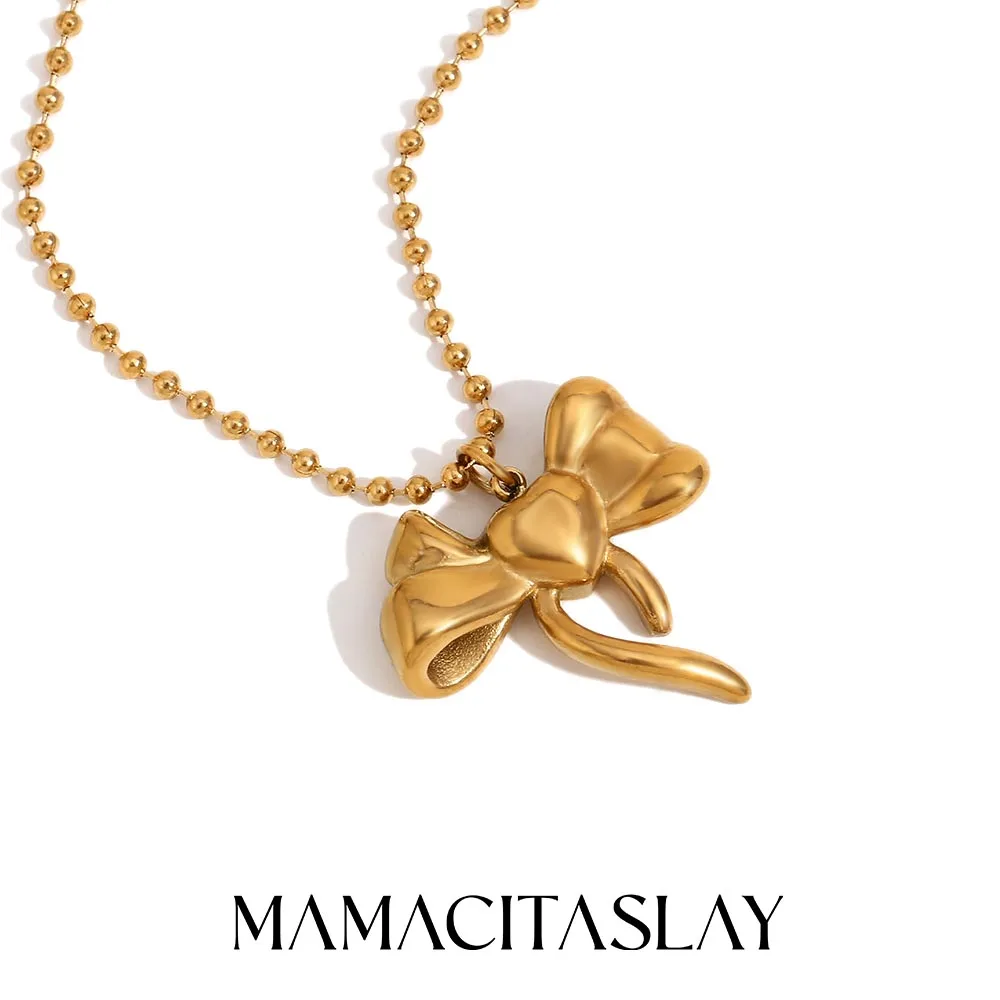 MamacitaSlay Exclusive Stainless Steel Bowknot Necklace 2025 New Design Waterproof Jewelry Women's Elegant Collarbone Chain Gift