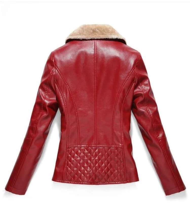 Faionable Thiened ort Biker cuero Jaet mujer Otoño Invierno PU cuero piel intercalada ropa Casual para talla grande