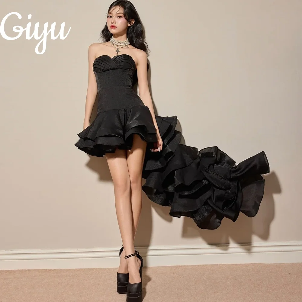 

Giyu Modern Sweetheart Mini Wedding Party Dress Tiered Pleat Tail Taffeta Cocktail Birthday Dress Customized فساتين سهر
