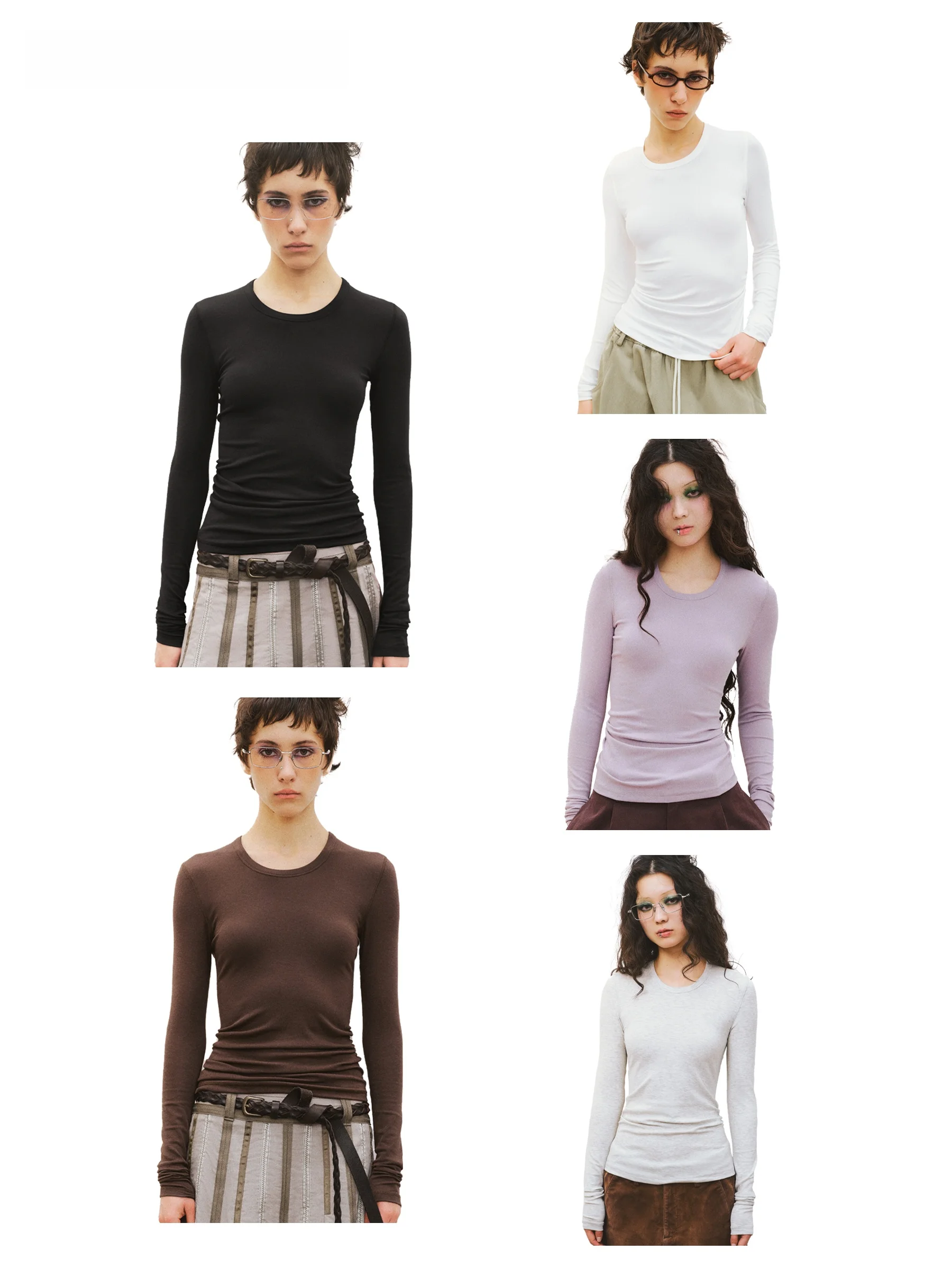 

VERMO Flexible Skin-friendly Elastic Lyocell Linen Long Sve round Ne Base irt T-irt Women's Slim Fit Casual Top