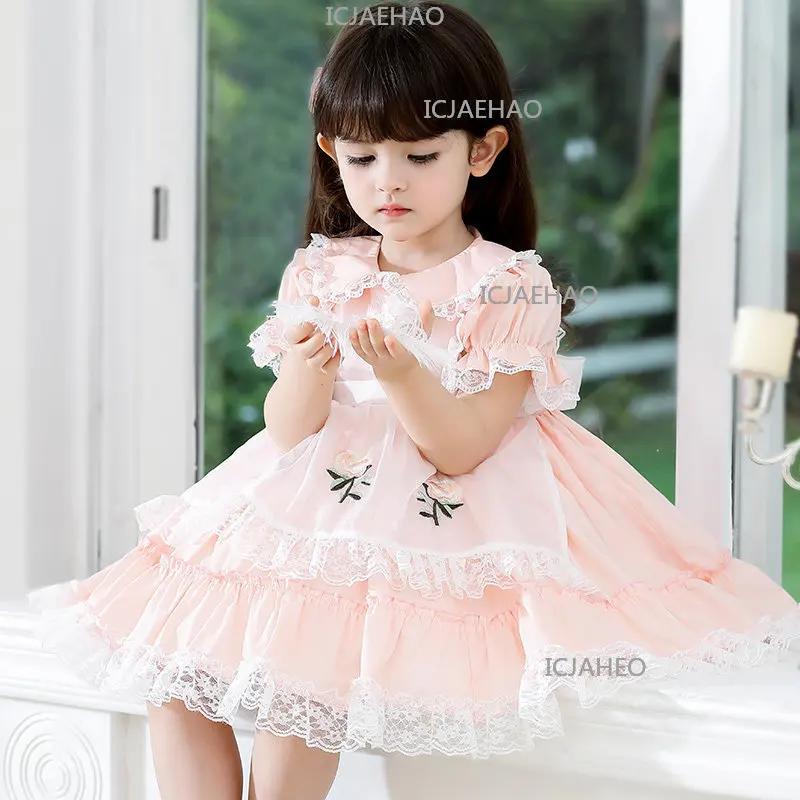 2026 New Style Kids Girls' Fashionable Children's Dress Embroidered Lace Spanish Princess Dresses Baby Birthday Summer Costume