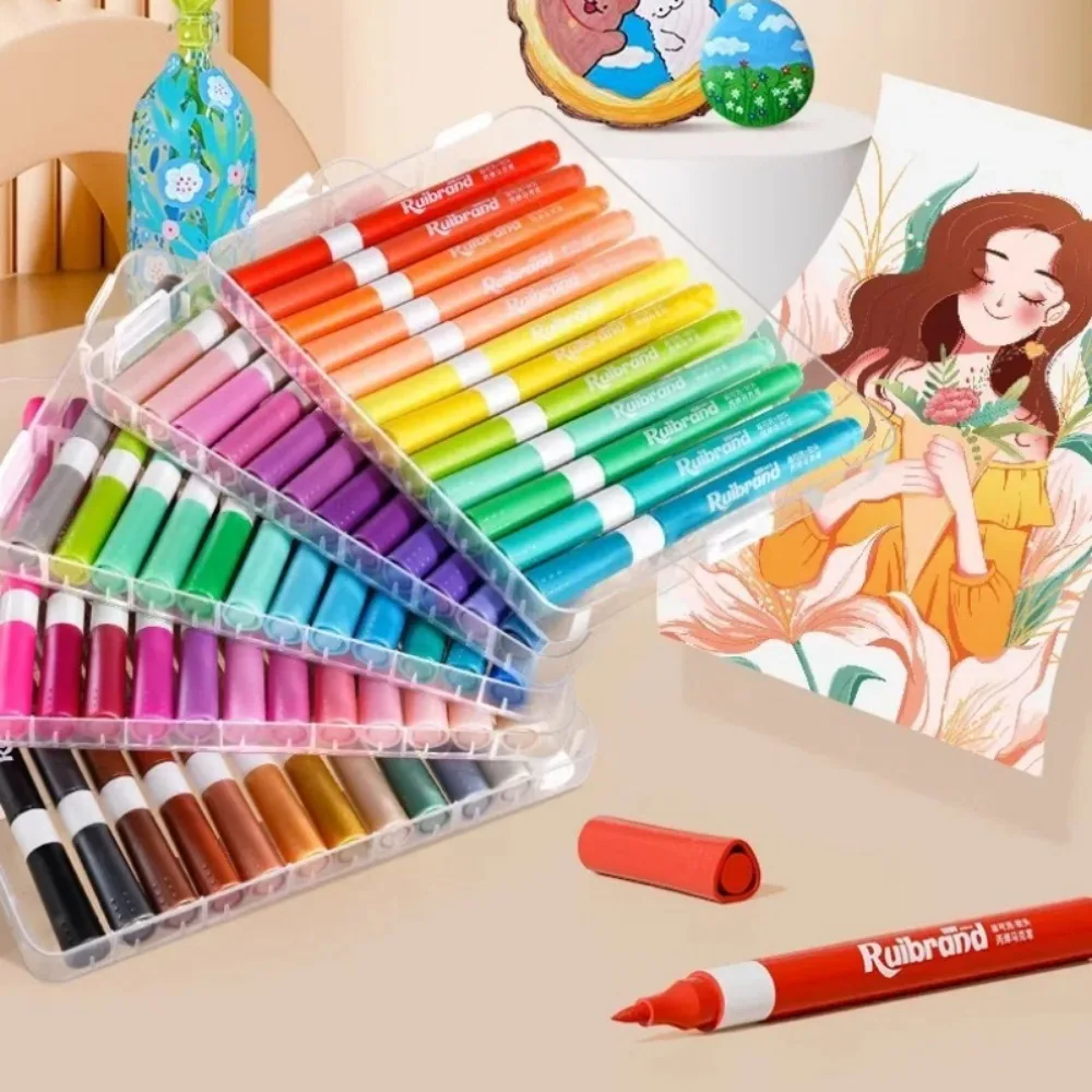 Neue 12/24 Farben Kunst Marker Stift Weichen Pinsel Acryl Farbe Stift Herausziehen Wasserdichte Farbe Marker Schule Schreibwaren