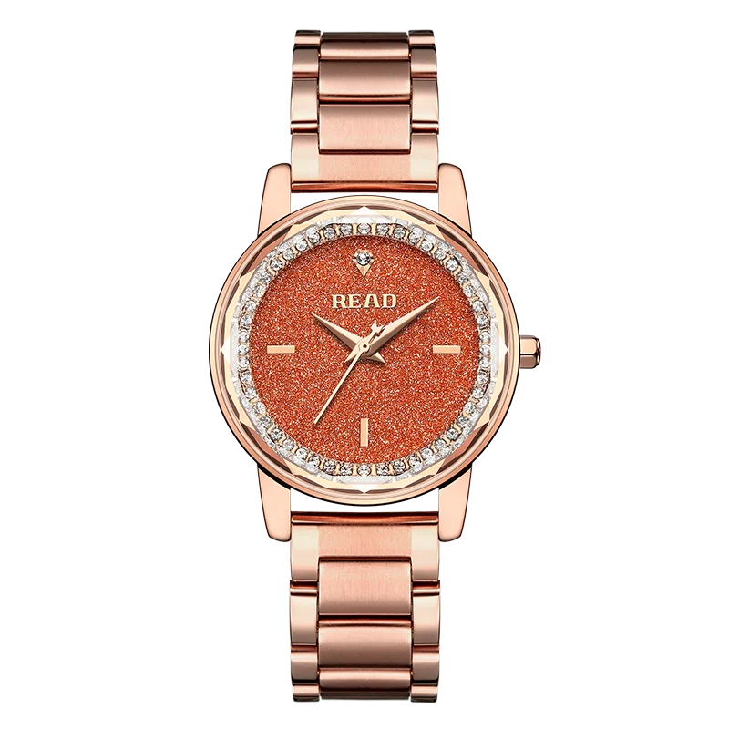 READ Ladies Analog Wristwatch | Sparkly Starry Dial | Rose Gold Tone Steel Band | Daily Waterproof Dress Watch