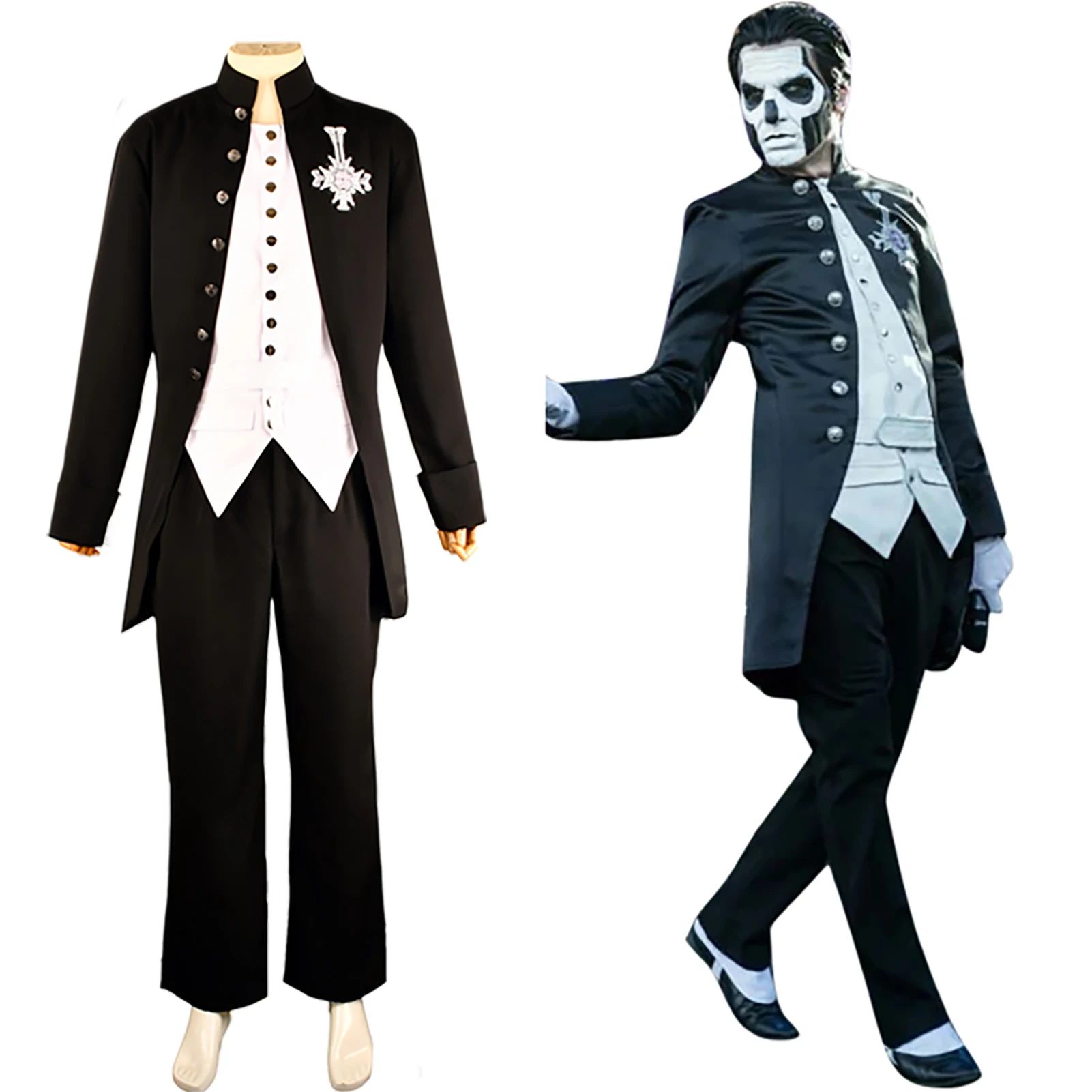 

Fulujiacos Papa Emeritus cosplay Costume Band Cross Brooch Costume Halloween black tuxedo vampire cos (L)