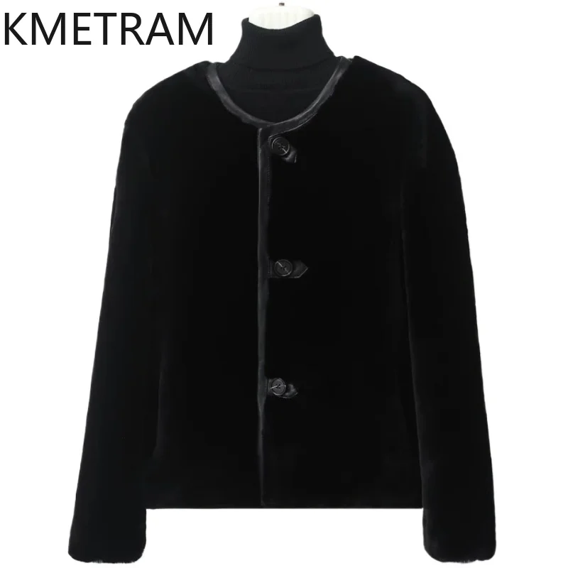 

Natural Merino Wool Sheepskin Double Faced Fur Jacket Woman Luxury Short Round Neck Real Fur Coat Winter Clothes 2025 Fourrure