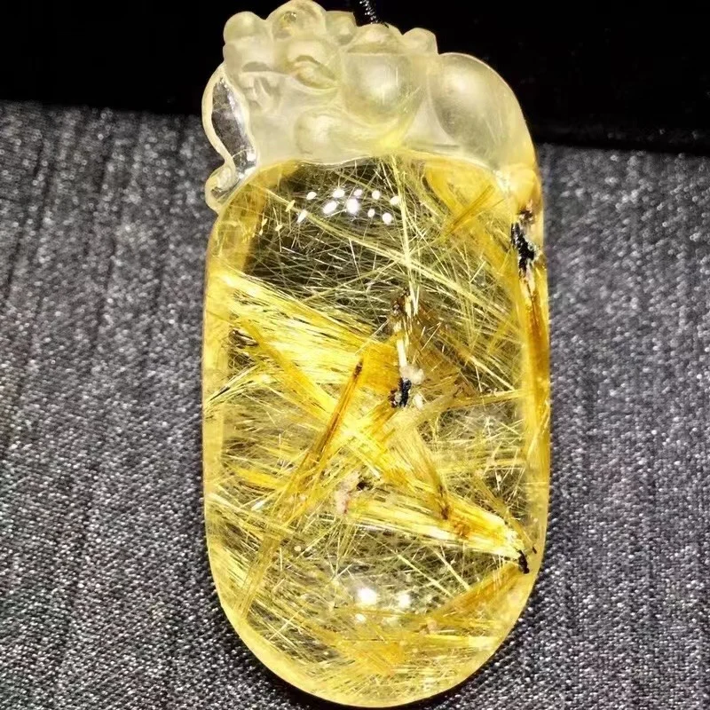 Natural Gold Rutilated Quartz Pendant 49*24*16mm Rutilated Quartz Flower Men Women Brazil AAAAAAA