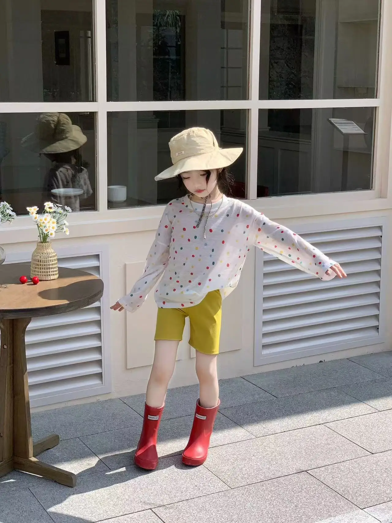 

Summer Girls' Casual Loose and Breathable long Sleeved Polka Dot T-shirt Children's Sun Protection Clothing Top