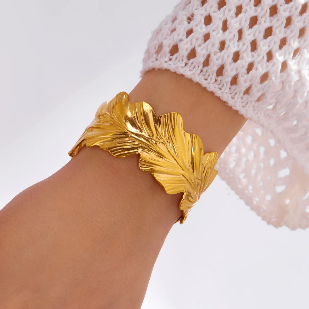Vintage Edelstahl Breite Blätter Armbänder Für Frauen Männer Übertrieben Gold Farbe Pflanze Baum Blatt Chunky Armreifen Punk Schmuck