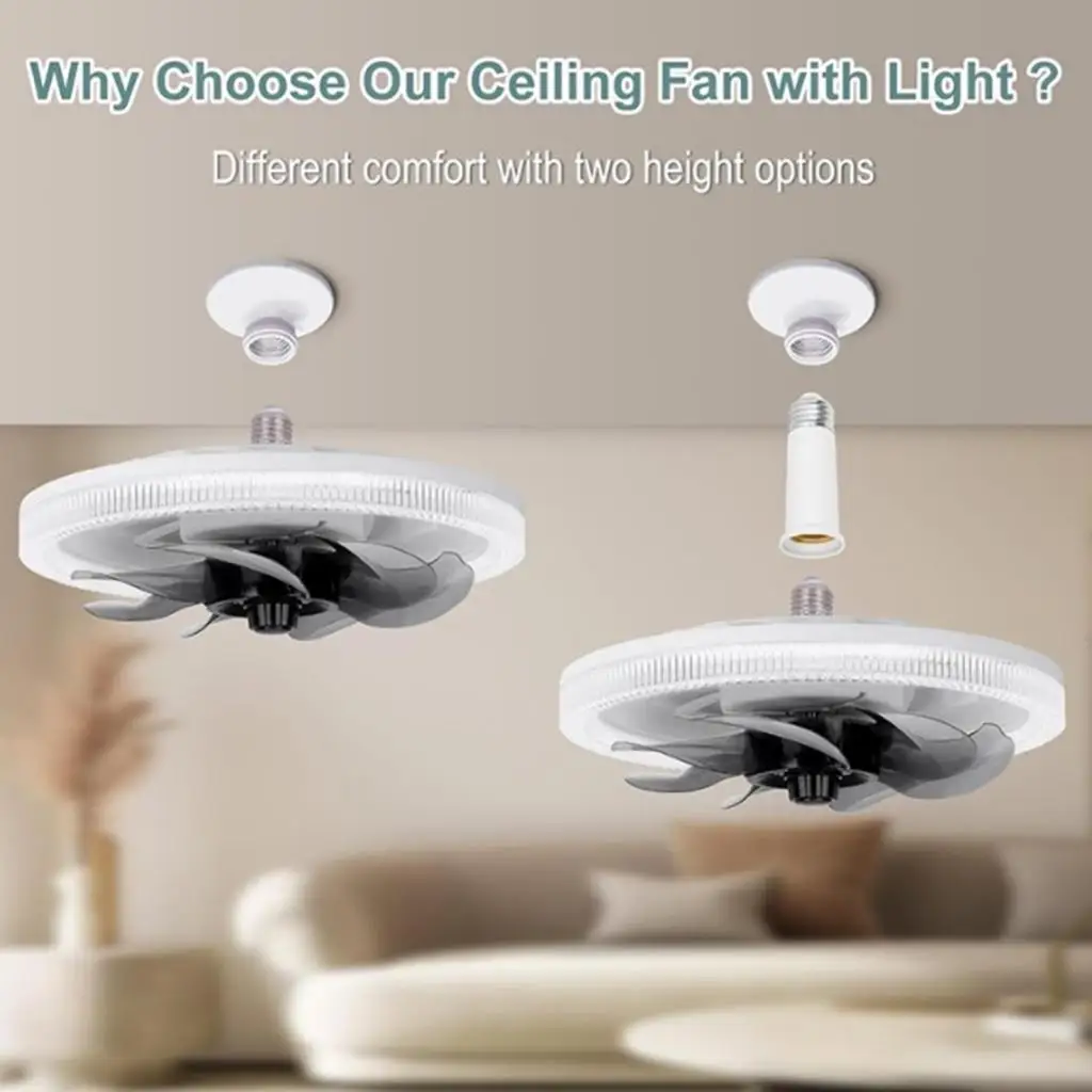Adjustable Ceiling Fan Lamp with Remote and 3 Light Modes for Living Room Bedroom Office