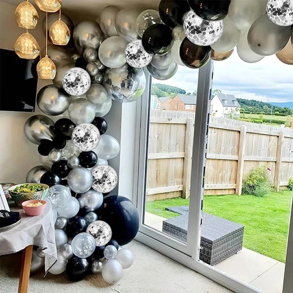 White Black Balloon Kit Silver Confetti Balloons Garland Arch Birthday Party Baby Shower Wedding Anniversary Decoration Globos