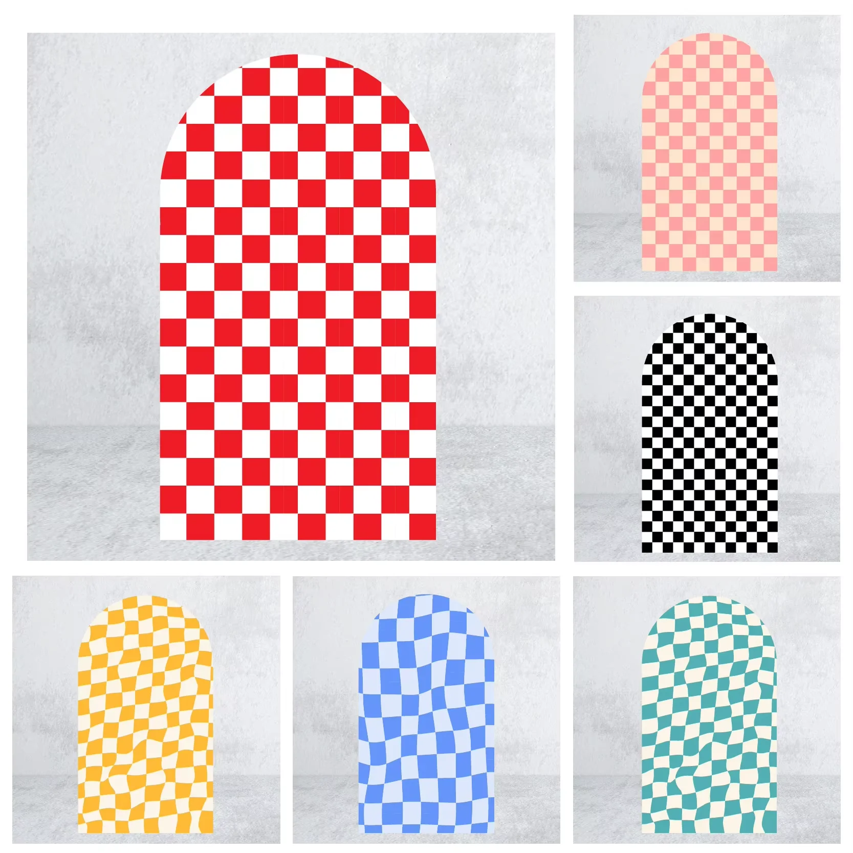 Mehofond Checkerboard Arched Wall Backdrop Children Birthday Party Baby Shower Portrait Spandex Background 2-sided Cover Props