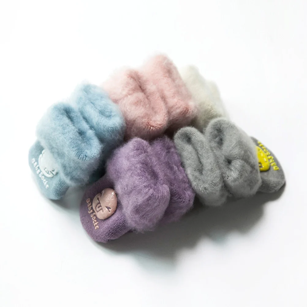 

5 пар детских теплых носков, толстые хлопковые нескользящие мягкие дышащие носки с манжетами, осенне-зимний подарок, размер Xs, разные цвета