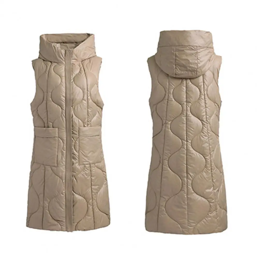 

2025 New Hooded Down Cotton Vest Women Autumn Winter Fashion Long Warm Sleeveless Cotton Waistcoat Jacket Ladies Female Tops