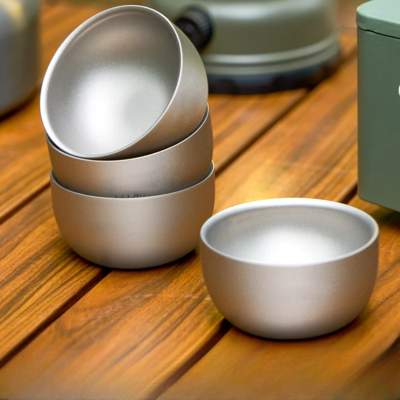 F5 Pure Titanium Double-layer Small Tea Cup Coffee for Outdoor Camping coffee and Tea Tableware Set Brewing Tea Cup 50ML Teapot