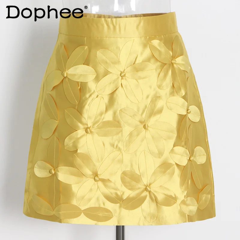 

Three-Dimensional Flower A- Line Skirt 2024 Spring Summer Fashion Solid Color High Waist Slimming All-Matching Skirt for Women