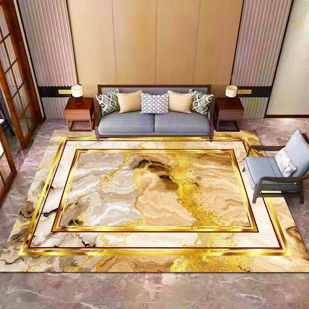 European Luxury Golden Carpet for Living Room Large Area Marble Decoration Home Coffee Tables Mat Soft Non-slip Rugs for Bedroom