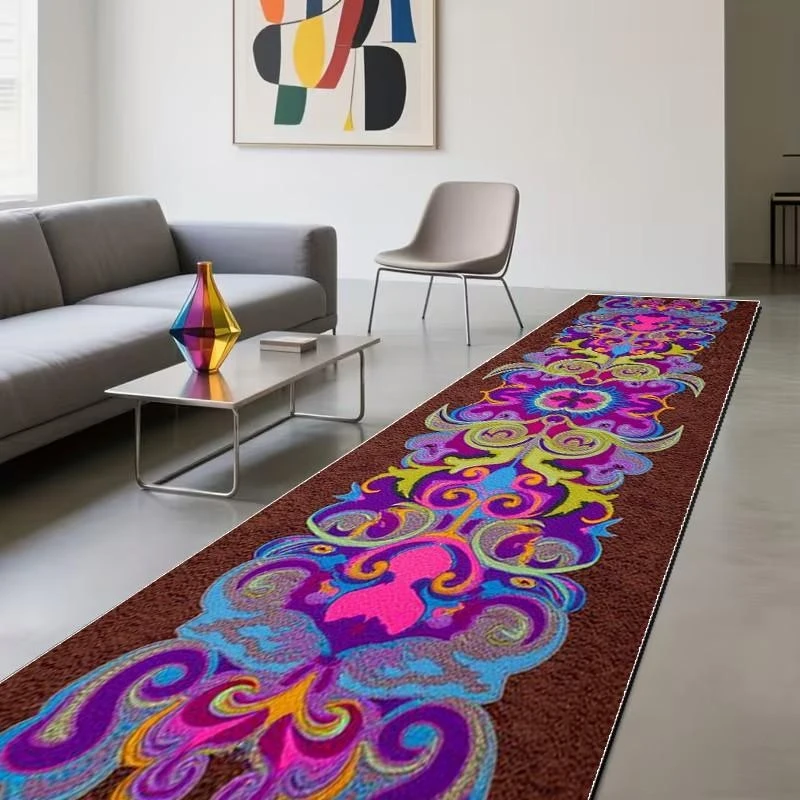 VIKAMA Bohemian Colorful Symmetrical Floral Print Runner Rug Non Slip Soft Hallway Carpet for Corridor Entryway Living Room Home