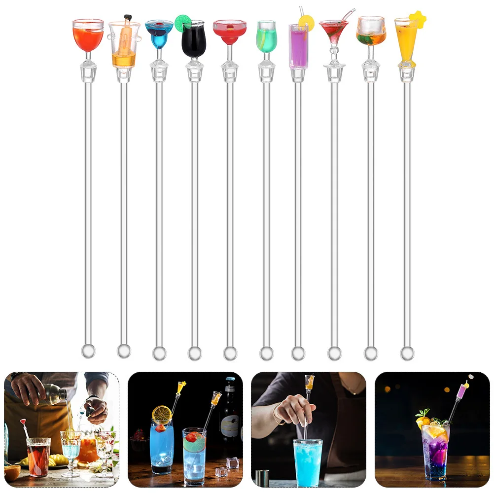 

10Pcs Mixing Stick Set Multi-Function Acrylic Swizzle Sticks for Drinks Coffee Cocktail Milk Stirrer Easy Clean No Stain Bar