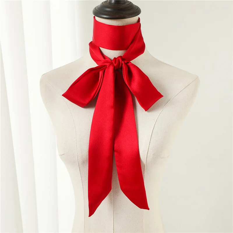 10 Farben 5X190CM Damen Schmaler Langer Schal Einfarbiger Chiffon-Seidenschal Gummiertes Rot Schwarzes Taschenband Stirnbänder Choker Streamer
