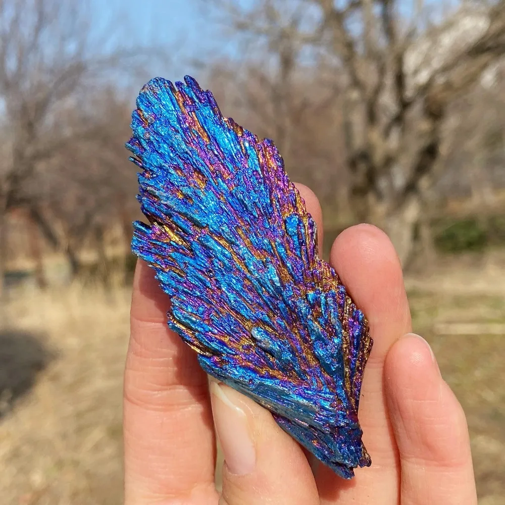 Natural Black Tourmaline Peacock Feather Electroplated Crystal Healing Reiki Mineral Home Decoration Handmade Feather Carving
